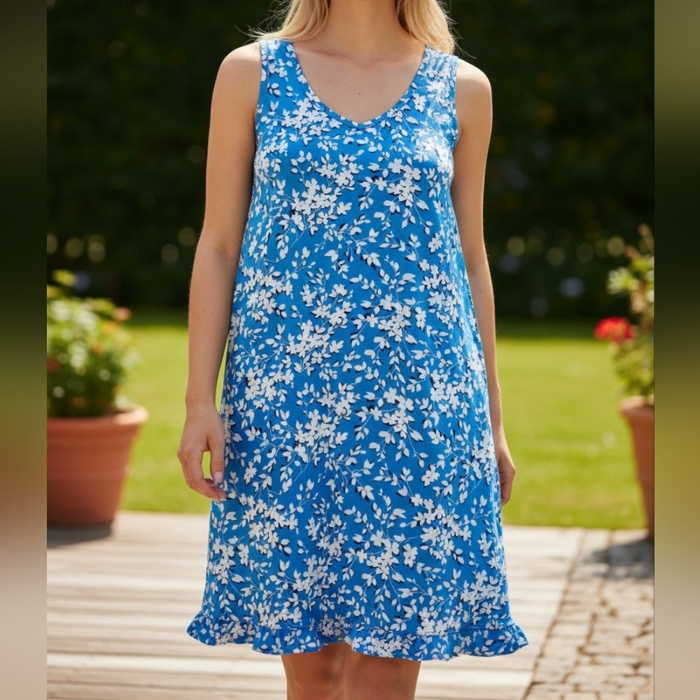 NWT Draper James Blue Shadow Floral Ruffle Nightie Pajama Dress S/M!